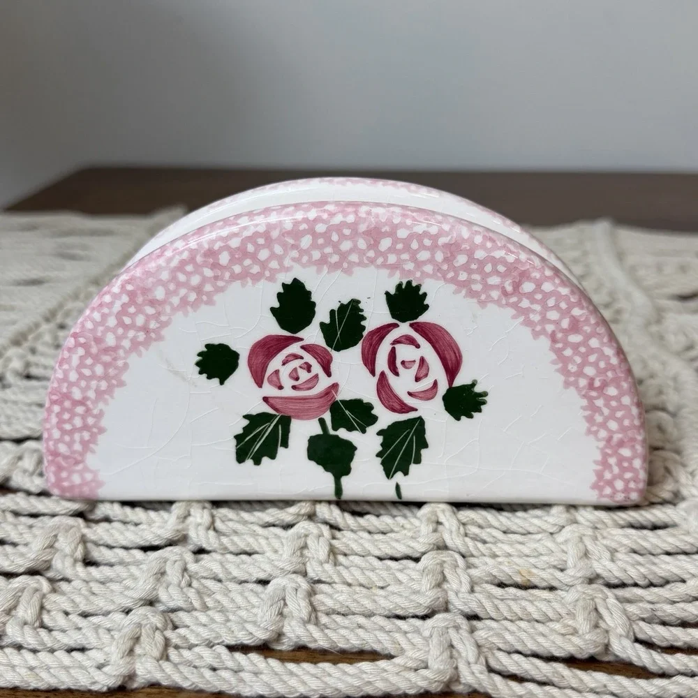 Pink Rose Shabby Chic Cottage Core Napkin Holder Grandma Core 90s Kitchen Floral